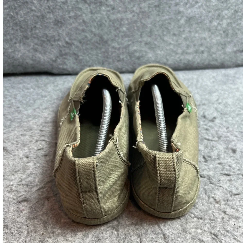 Sanuk Vagabond Mens Olive Green Canvas Slip On Sidewalk Surfer Loafers Size 13